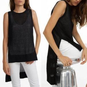 White + Warren High Low Mesh sweater vest Medium Black